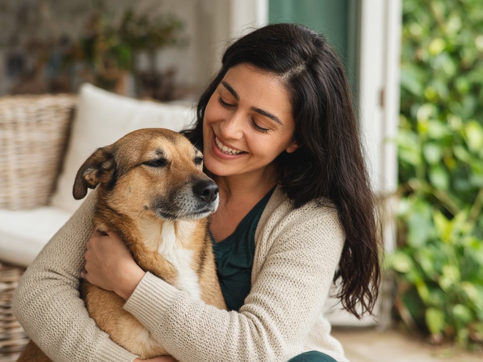 A pet parent hugging their emotional support dog