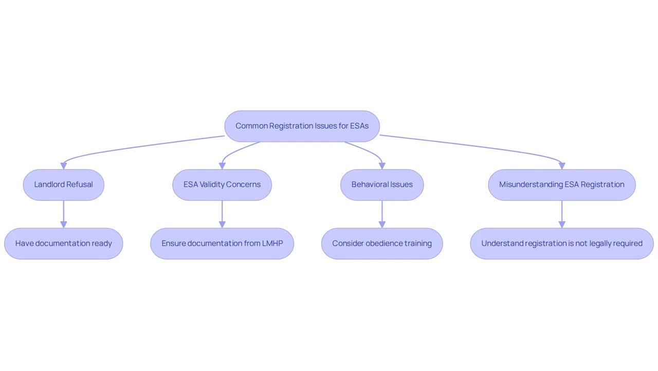 Each box represents a challenge you might face when registering your ESA, with arrows guiding you to practical solutions. Follow the flow from challenge to solution to ease your registration process.