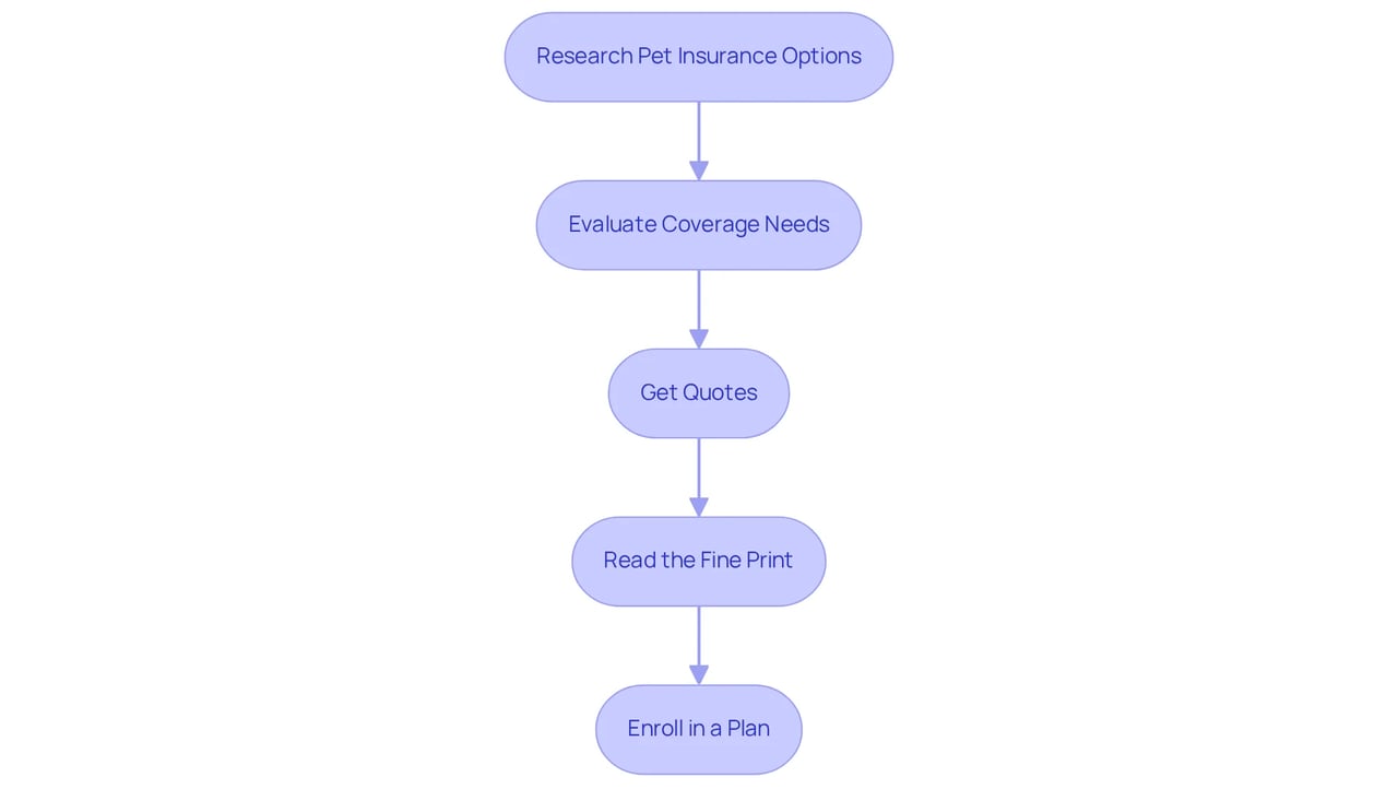 Each box represents a step in the process of getting pet insurance. Follow the arrows to navigate through each stage, ensuring you complete them in order for the best results.
