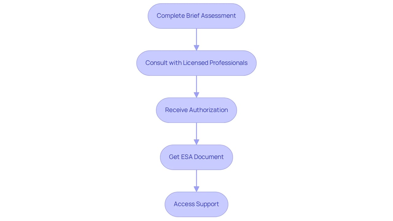 This flowchart illustrates the steps you take to get your ESA letter quickly. Each box represents a step, and the arrows show the order in which you complete them. Follow the path to understand how Wellness Wag helps you connect with emotional support.