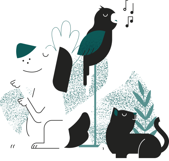 Happy pets with dog, cat, and bird
