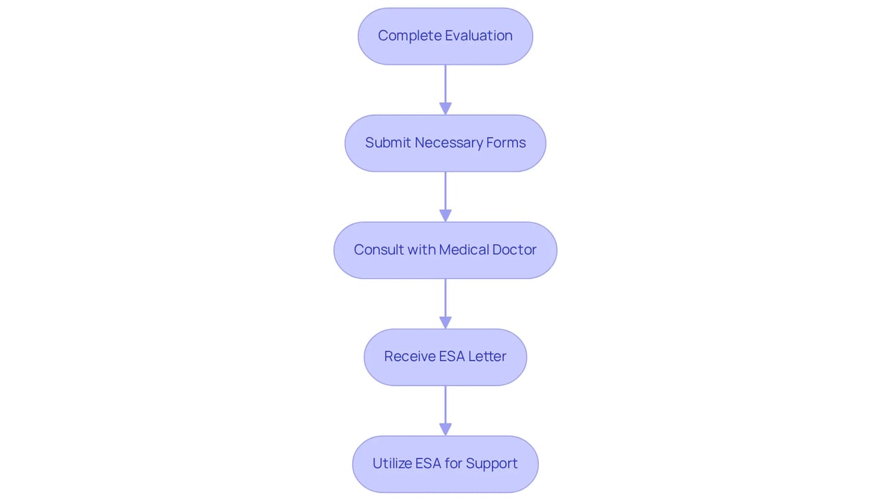 Each box represents a step in the process to obtain your ESA letter — follow the arrows to see how each step leads to the next, guiding you toward the support you need.