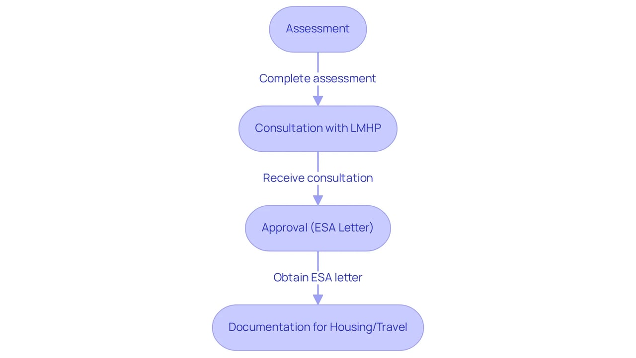 Follow the arrows to see how each step leads to the next in obtaining your ESA letter — starting from assessment, moving through consultation, and ending with documentation.