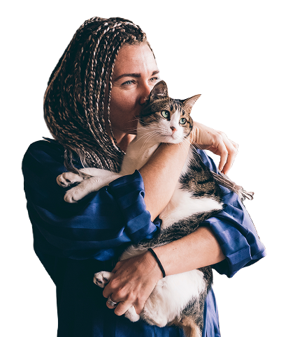 Woman holding her cat