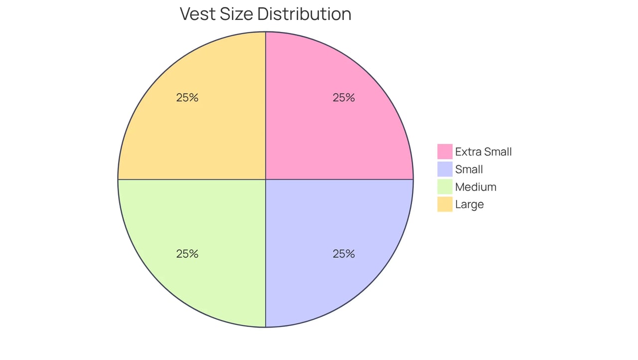 Each slice of the pie shows the different size options available for emotional support vests. The bigger the slice, the more vests are available in that size, helping you find the perfect fit for your pet.