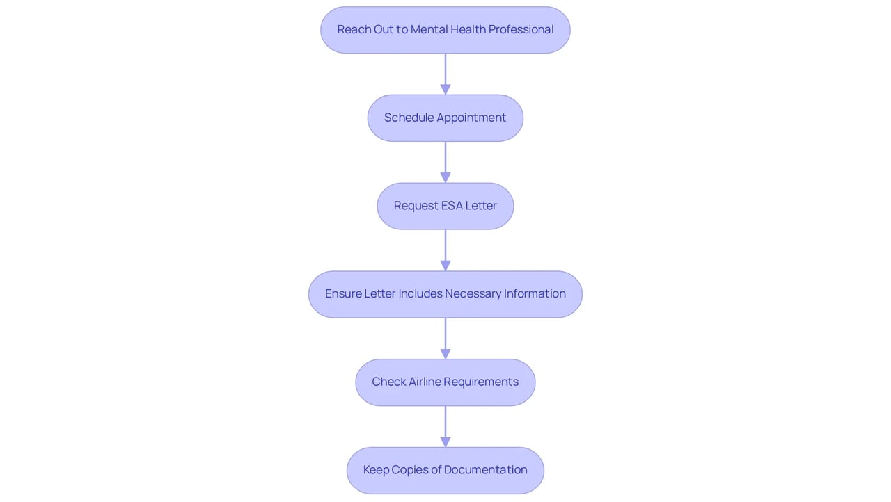 Each box represents a step you need to take. Follow the arrows to see what comes next — starting from reaching out to a mental health professional all the way to keeping your documents ready for travel.