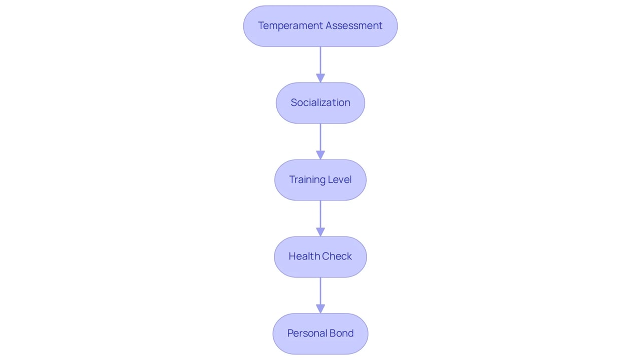 Each box represents a step in evaluating your dog's suitability as an ESA. Follow the arrows to see the order in which you should consider each factor.