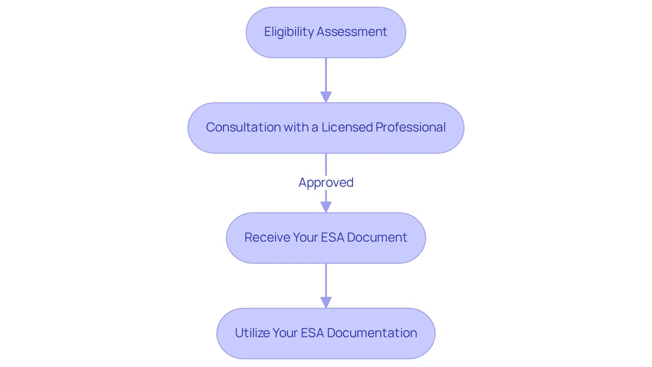 Each box represents a crucial step in the process of getting your ESA letter. Follow the arrows to see how to move from one step to the next until you successfully receive your documentation.